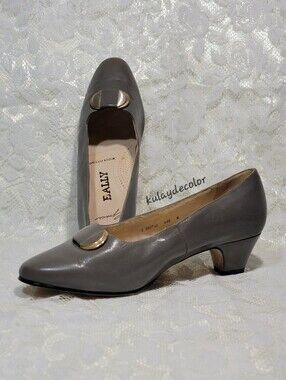Vintage Bally Stella Gray Genuine Leather Wider Fitting Taupe Pumps Women Size 8